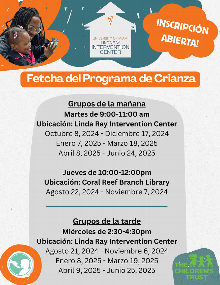 parenting program dates and times (Spanish)